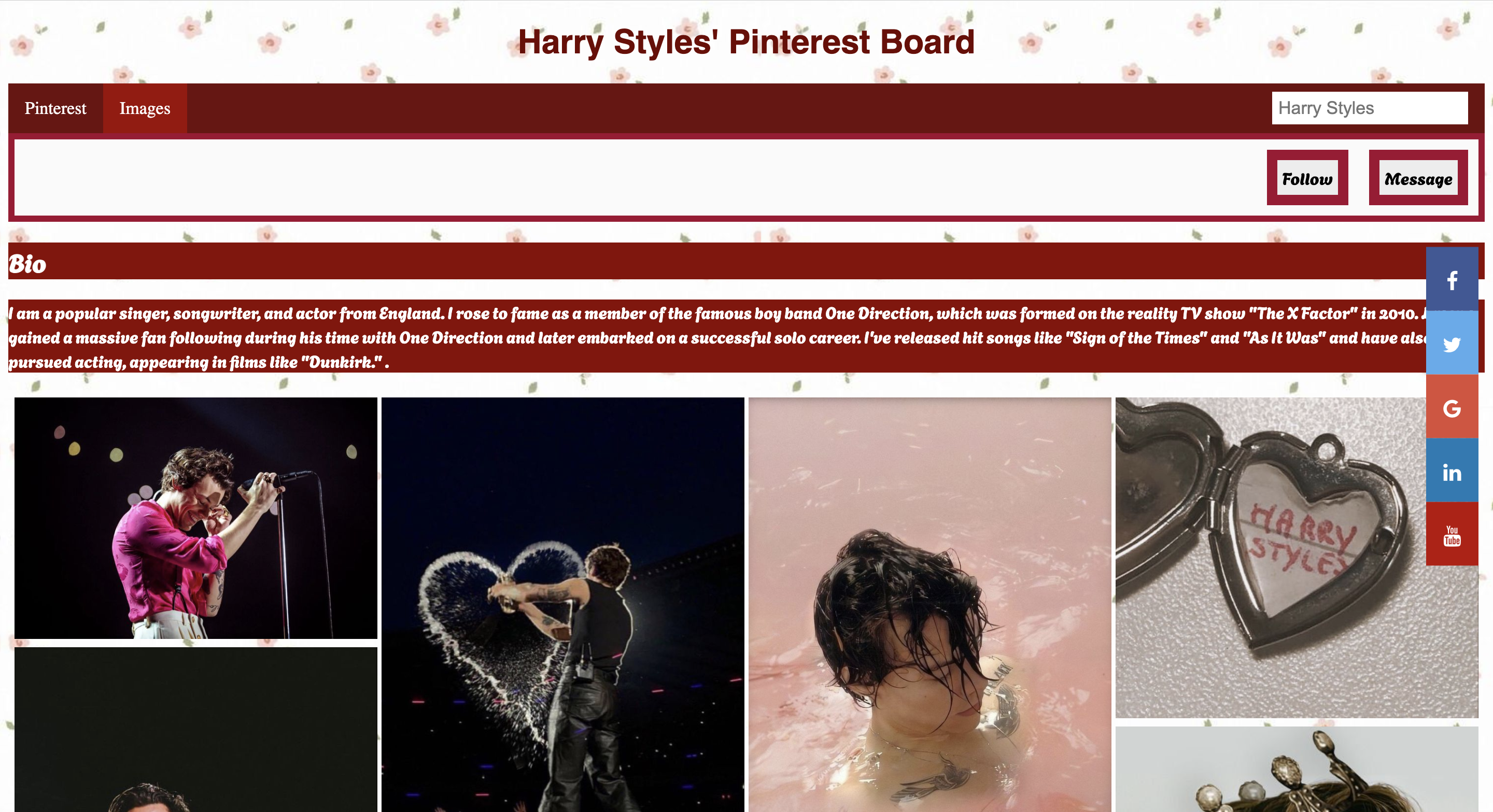 Harry Styles' Pinterest