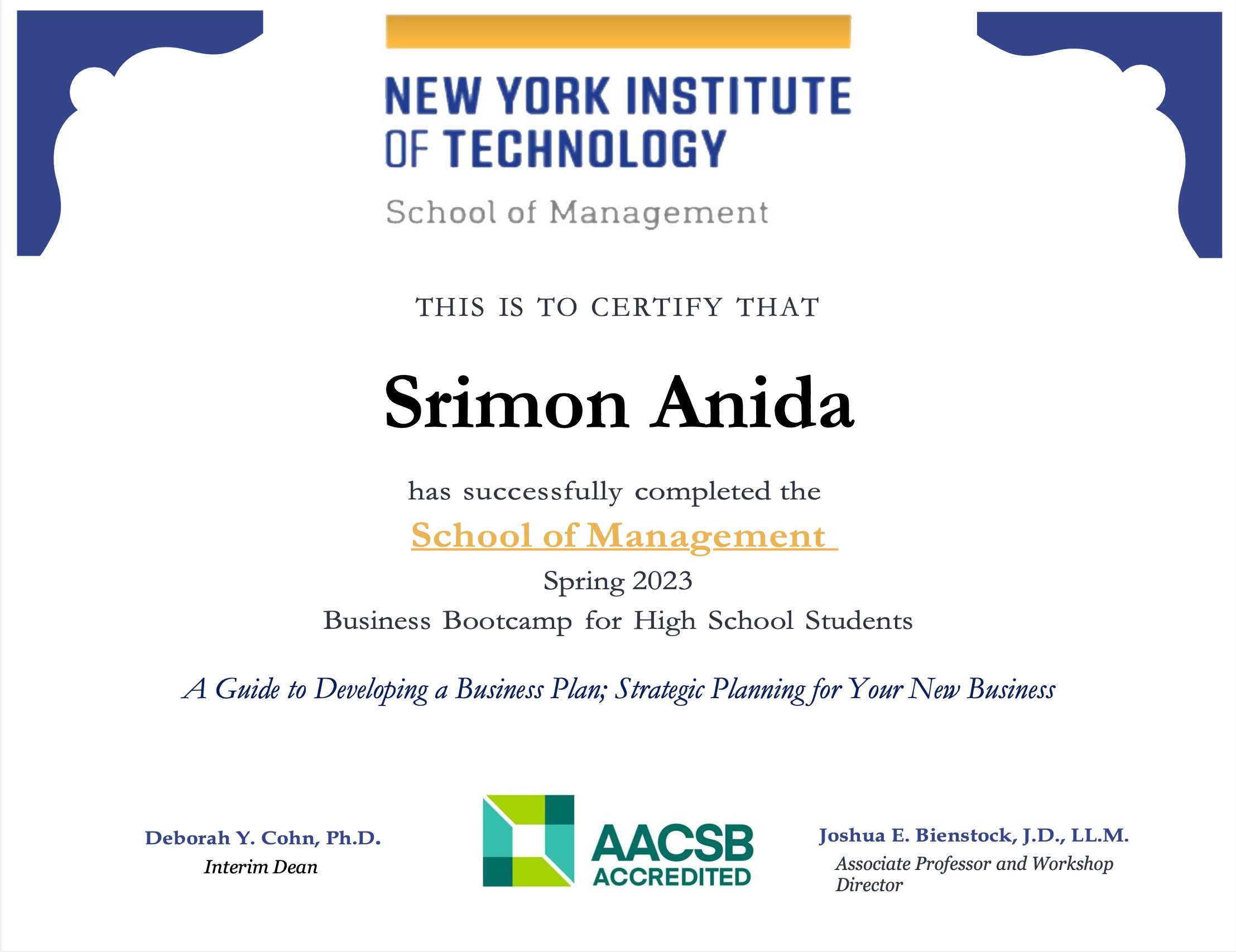 NYIT Business Bootcamp Cert